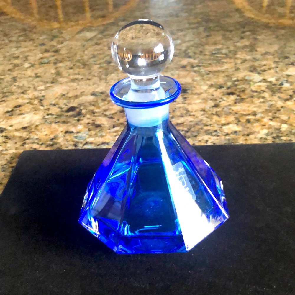 Vtg Collezione Glass Line Italy Crystal Perfume Bottle & Stopper cobalt